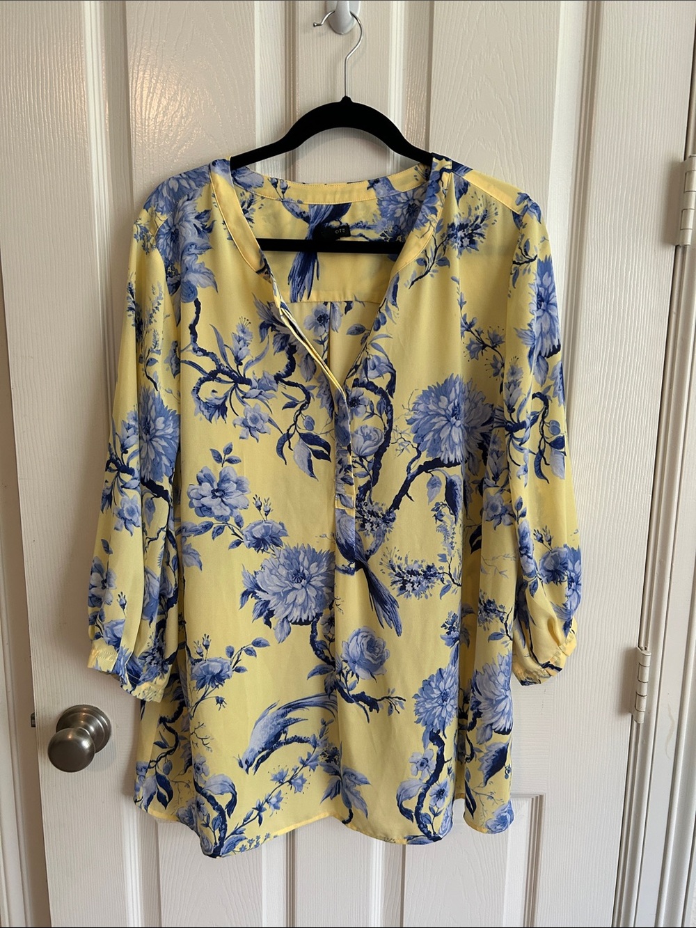 Talbots Yellow & Blue Floral Tunic Blouse - Women
